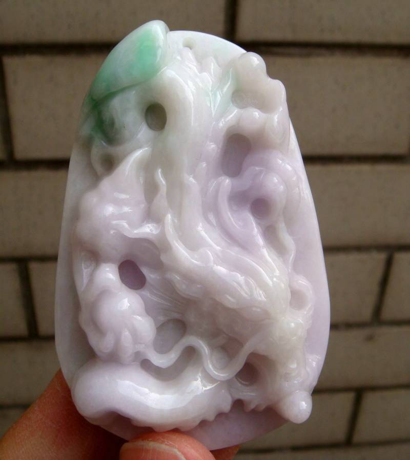 65 Mm Jadeit Zertifiziert 100% Natürlich, Unbehandelt Klasse A Lavendel Grün Handgemachte Geschnitzte Drachen Anhänger Gemstone6350 von tiantianjadeite
