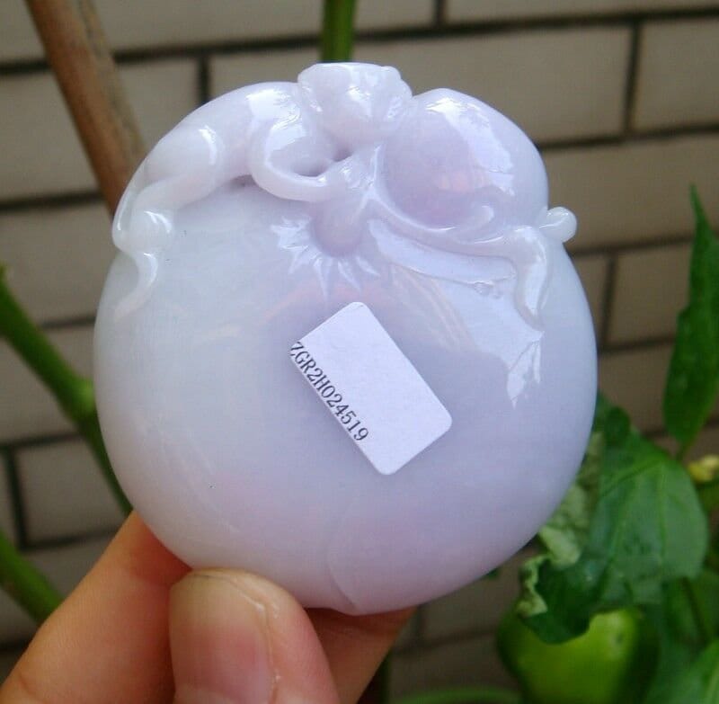 66 Mm 100% Natürliche Unbehandelte Klasse A Grüner Lavendel Jadeit Geschnitzt 3D Affe Ruyi Pfirsich Bat Edelstein Zertifikat 4519 von tiantianjadeite