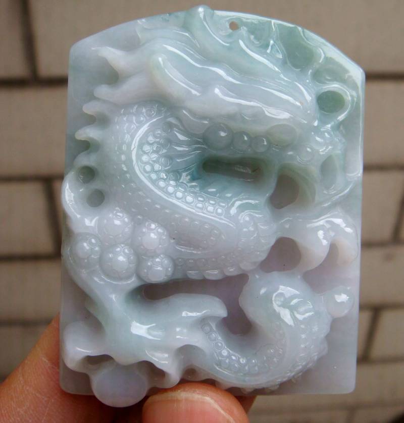 68 Mm Eisiger Jadeit Zertifiziert 100% Natürlich, Unbehandelt, Klasse A Typ Floral Blue Geschnitzte Drachen Anhänger Edelstein 6320 von tiantianjadeite