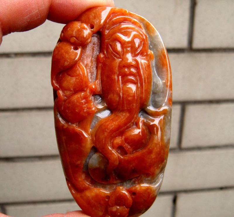 70 Mm Guan Yu Zertifiziert 100% Natürliche Unbehandelte Klasse A Roter Jadeit Geschnitzter Gong Kopf Gott Zwei Fledermäuse Anhänger Edelstein von tiantianjadeite