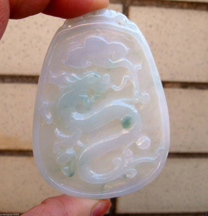 70 Mm Zertifiziert 100% Natürlich, Unbehandelt Grad A Floral Blue Icy Jadeit Geschnitzten Drachen Ruyi Anhänger Edelstein 506 von tiantianjadeite