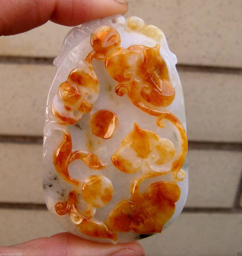 70 Mm Zertifizierte 100% Natürliche Unbehandelte Klasse A | Typ A Gelb Weiß Jadeit Handgeschnitzte Fledermaus Münze Ruyi Schmuck Anhänger Halskette von tiantianjadeite