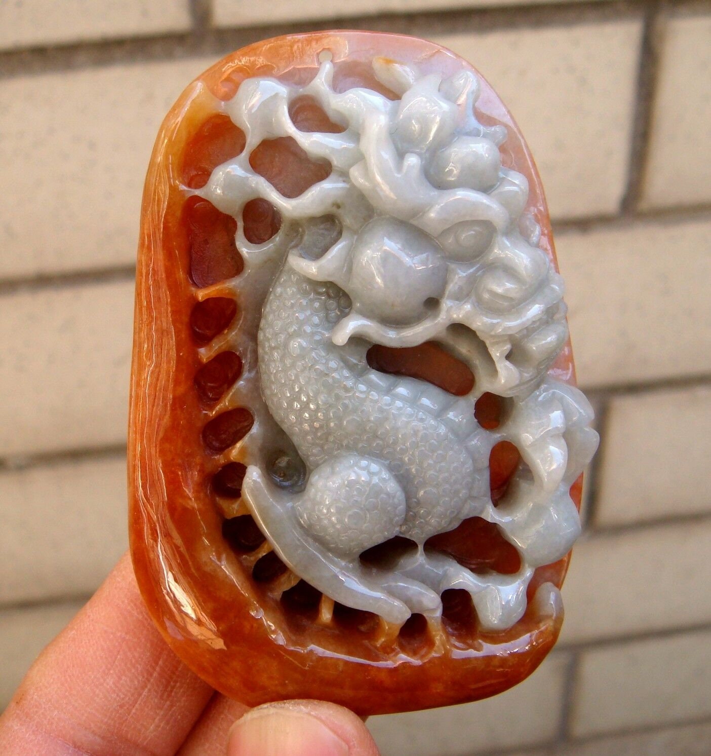 71 Mm Natürliche Unbehandelte Klasse A | Typ A Rot Gelb Jadeit Handmade Geschnitzten Drachen Anhänger Edelstein Zertifikat 4283 von tiantianjadeite