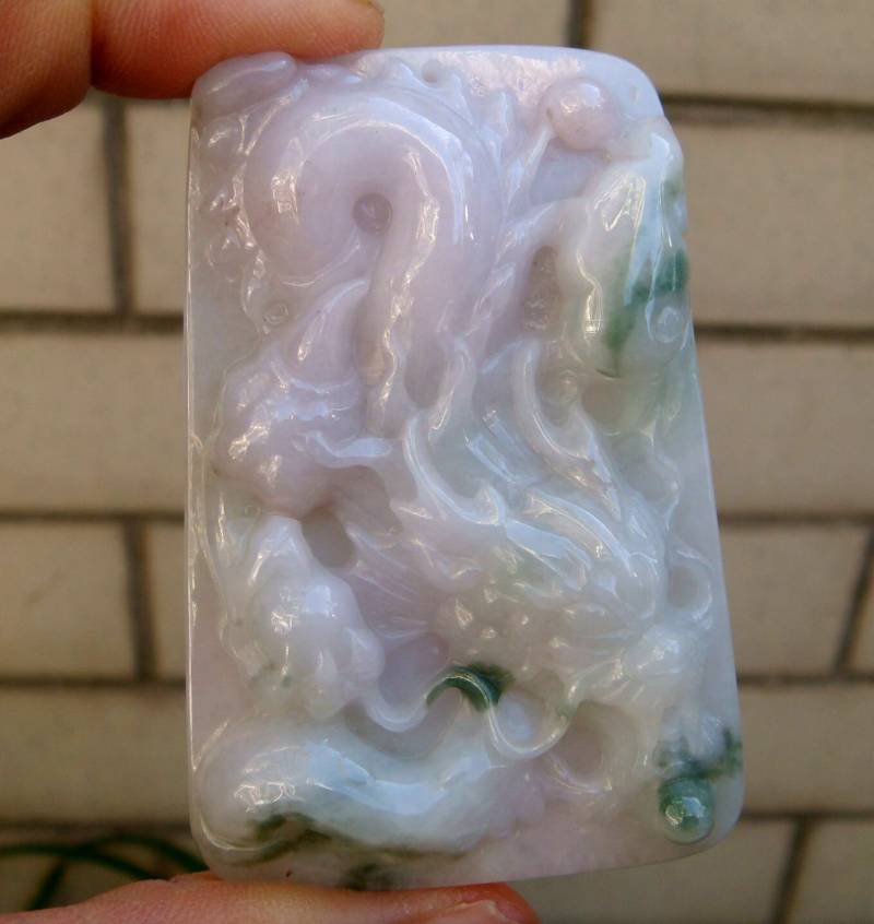 72 Mm Zertifiziert 100% Natürlich Unbehandelt Grad A Floral Blau Lavrendcer Jadeit Handgemachte Geschnitzte Drachen Anhänger Edelstein 9803 von tiantianjadeite