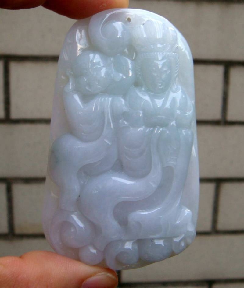 75 Mm Jadeit Zertifiziert 100% Natürlich, Unbehandelt Klasse A Grün Geschnitzten Kwanyin Boy Anhänger Edelstein 0069 von tiantianjadeite