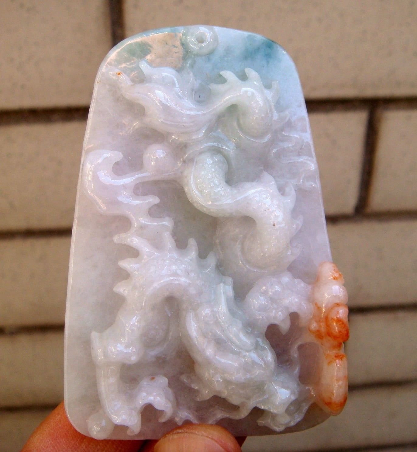 76 Mm Jadeit Anhänger 100% Natürliche Unbehandelte Klasse A Rot Blau Grün Geschnitzten Drachen Ruyi Edelstein von tiantianjadeite