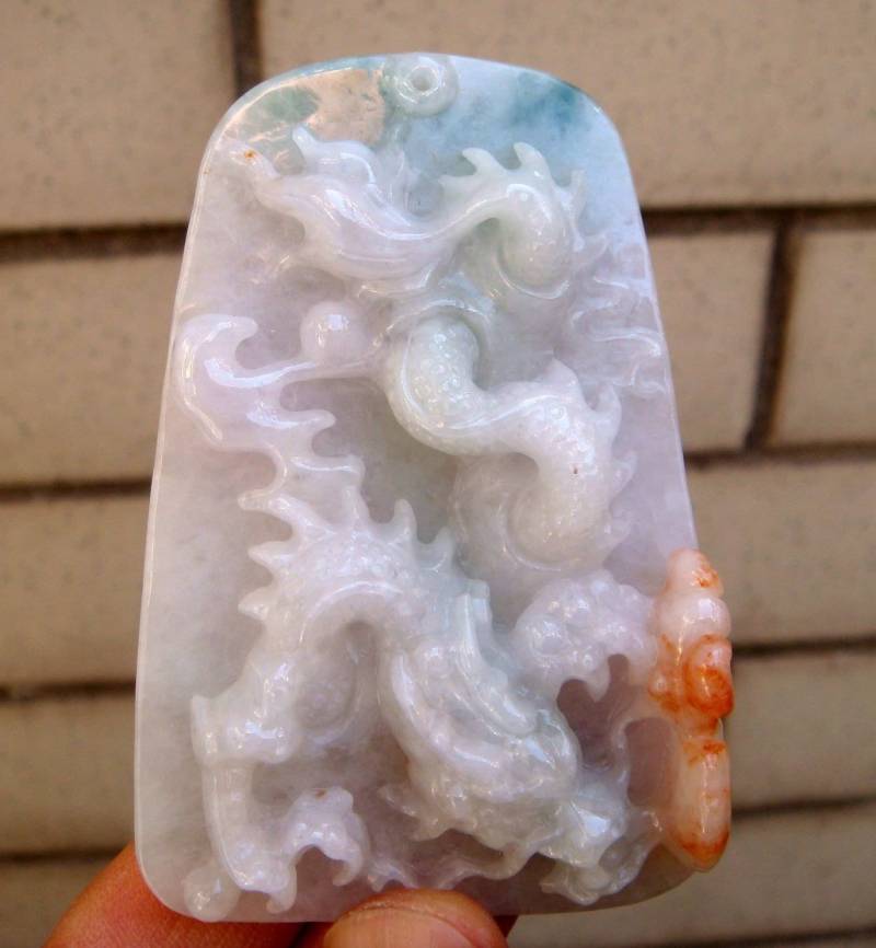 76 Mm Jadeit Anhänger 100% Natürliche Unbehandelte Klasse A Rot Blau Grün Geschnitzten Drachen Ruyi Edelstein von tiantianjadeite