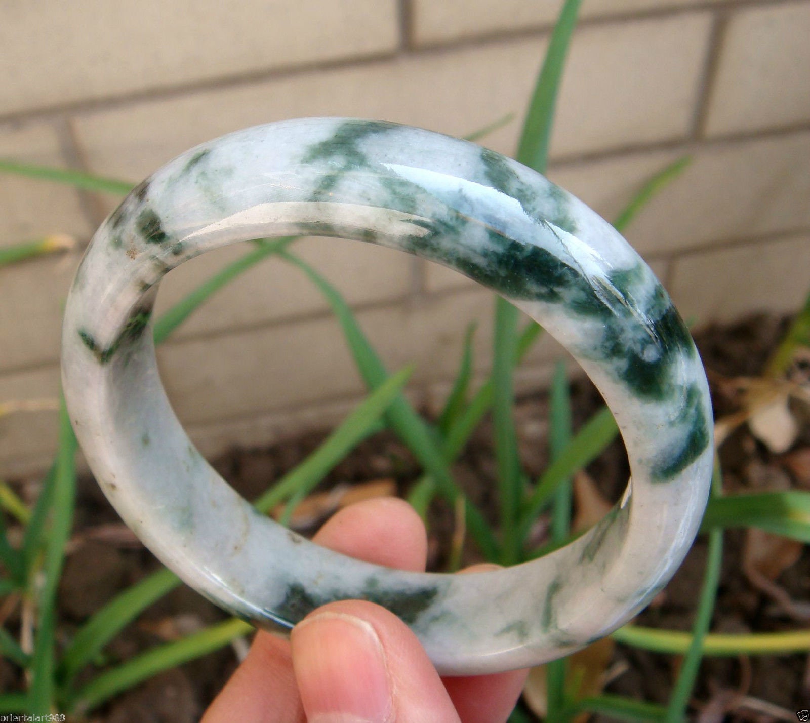 Jadeit 58 Mm Armband Certifie Natürliche, Unbehandelte Klasse A Floral Blau Handgeschnitzter Armreif Edelstein 95 von tiantianjadeite