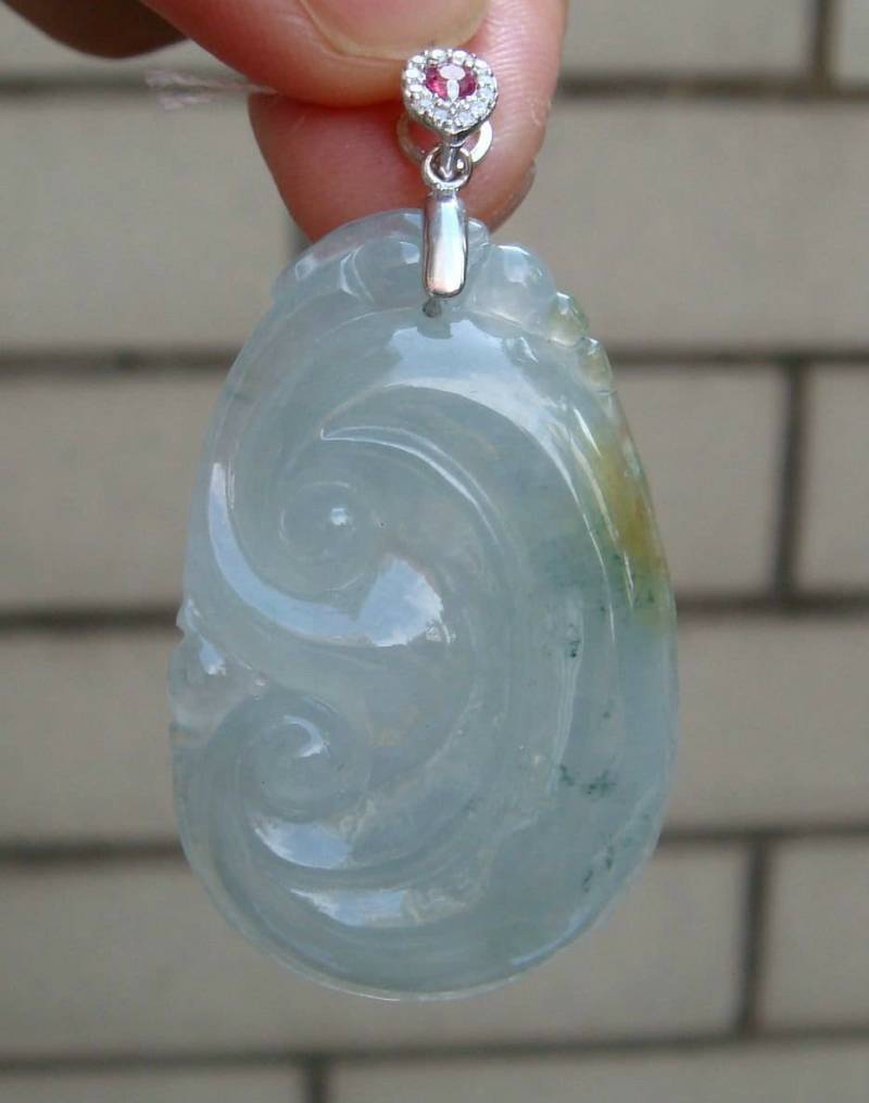 Jadeit Zertifizierte Klasse A Eisig Transluzente Florale Gelbe Farbe Ruyi 925 Sterling Silber Weiß Vergoldet Mit Zirkonia Bai 31 von tiantianjadeite