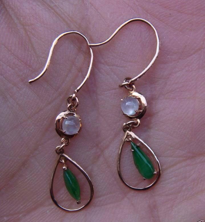 Ohrringe Mit 18K Solid Rose Gold Diamant Glassy Grade A Icy Jadeite Gemstone Jewelry von tiantianjadeite