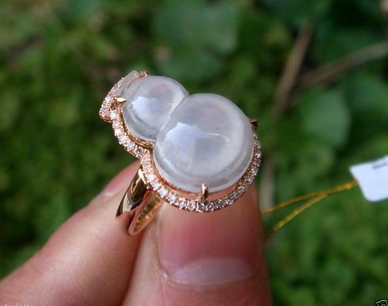 Zertifizierter 100% Natürlicher, Unbehandelter Grad A Icy Genstone Jadeit 18K Rosegold Diamantring 16 Mm Größe Us 6 von tiantianjadeite