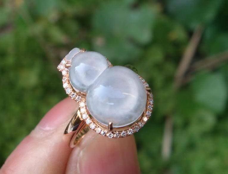 Zertifizierter 100% Natürlicher Unbehandelter Grad A | Typ A Icy Jadeit 18K Solid Rose Gold Diamant Ring 16 Mm Größe Us 6 von tiantianjadeite