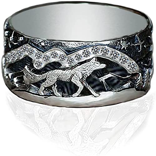 ticentral Gravierte Wolf Ringe für Männer Frauen Liebhaber Wald Wolf Ring Nordic Fenrir Siegelring Vintage Punk Biker Cocktail Party Schmuck Geschenke,Frauen,7 von ticentral