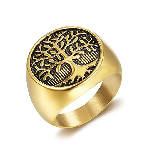 ticentral Herren Nordischer Yggdrasil Ring Lebensbaum Siegelring Wikinger Vintage Titan Stahl Weltenbaum Pagan Amulett Charm Schmuck Geschenke,Gold,14 von ticentral