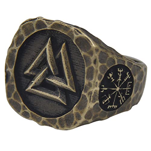 ticentral Nordic Wikinger Symbol Valknut Messing Runen Ring Vintage Kompass Vegvisir Verlobungsversprechen Siegelring Männer Frauen Pagan Verstellbares Amulett Schmuck Geschenke,Messing,12 von ticentral