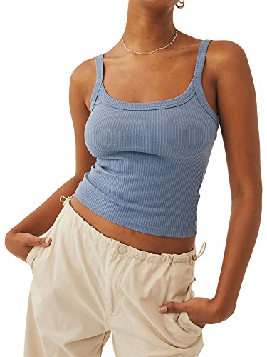 ticticlily Backless Top Damen Y2K Ärmelloses Strick Crop Tops Sexy Sommer Casual Cami Top Y2K Fashion Vintage Tank Top Damen Camilose Spaghettiträger y2k Clothes Oberteil Streetwear A Dunkelblau XS von ticticlily