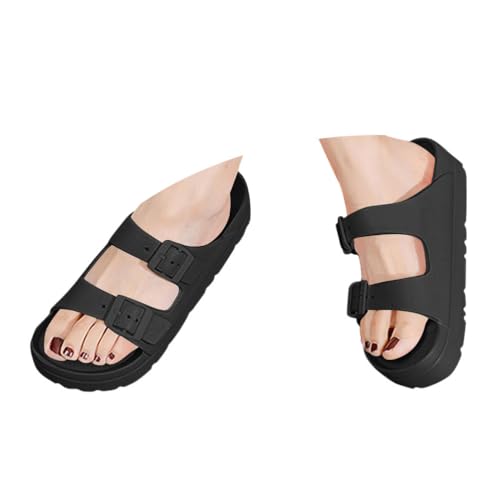 ticticlily Badeschuhe Damen Sommer Bunte Pantoletten mit Fussbett Flache Rutschfest Badelatschen Meer Pool Strand Schwimmen Schnalle Schlappen C Schwarz 40 EU von ticticlily