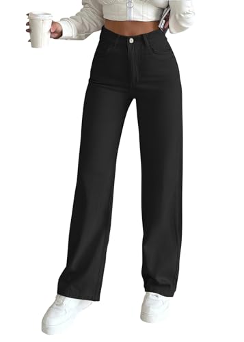 ticticlily Baggy Jeans Damen High Waist Denim Hose Gerade Bein Jeans Hose mit Hoher Taille Straight Leg Harajuku Y2K E-Girl Freizeithosen Streetwear A Schwarz L von ticticlily