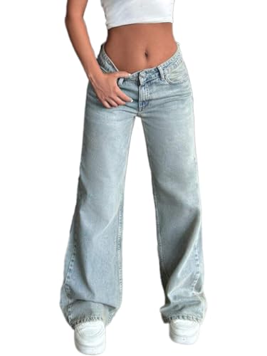 ticticlily Baggy Jeans Damen High Waist Straight Leg Jeanshosen Y2K Vintage Gerade Bein Denim Hose A2 Hellblau S von ticticlily