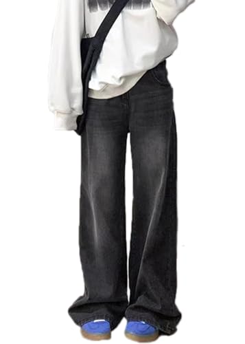 ticticlily Baggy Jeans Damen Jeanshose mit Hoher Taille Straight Leg Y2K Style Harajuku E-Girl Casual Vintage Denim Freizeit Loose Gerade Hosen B6 Schwarz XS von ticticlily