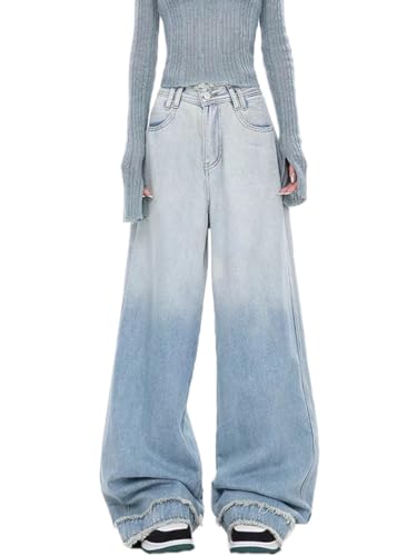 ticticlily Baggy Jeans Damen Y2K Hip Hop Jeanshose Straight Leg Teenager Jungen Skateboard Hose Cargohose Track Breites Bein Freizeithose Streetwear T19 Hellblau L von ticticlily