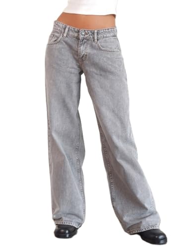 ticticlily Baggy Jeans Y2K Damen Low Waist Wide Straight Leg Gewaschene Damenjeans 90er Boyfriend Casual Locker Denim Hosen A Hellgrau M von ticticlily