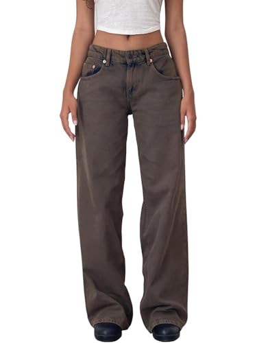 ticticlily Baggy Jeans Y2K Damen Low Waist Wide Straight Leg Gewaschene Damenjeans 90er Boyfriend Casual Locker Denim Hosen B Braun M von ticticlily