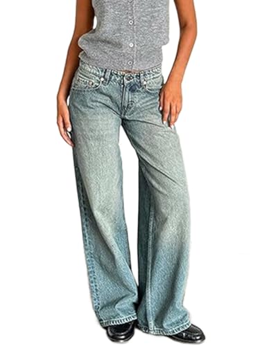 ticticlily Baggy Jeans Y2K Damen Low Waist Wide Straight Leg Gewaschene Damenjeans 90er Boyfriend Casual Locker Denim Hosen B Himmelblau M von ticticlily