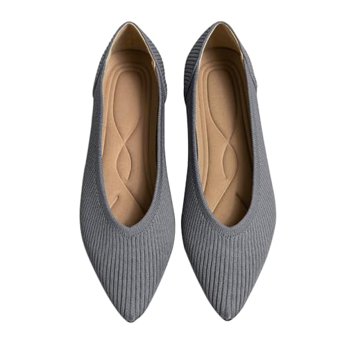 ticticlily Ballerina Schuhe Damen Spitze Zehe Ballett Flach Strickkleid Abendschuhe Komfort Slip On Flats Schuhe D Grau 43 EU von ticticlily