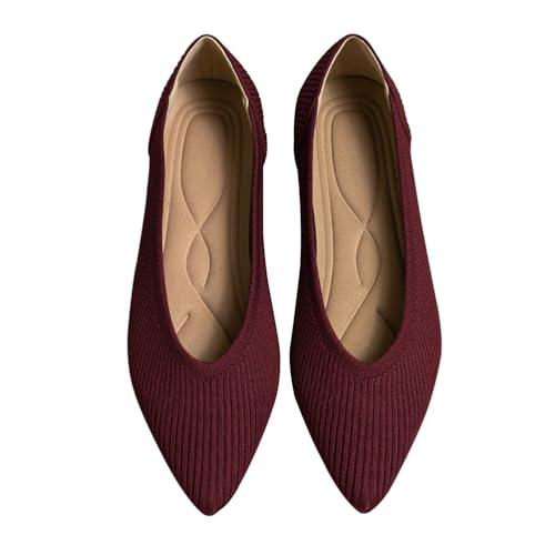 ticticlily Ballerina Schuhe Damen Spitze Zehe Ballett Flach Strickkleid Abendschuhe Komfort Slip On Flats Schuhe D Rot 43 EU von ticticlily