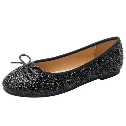 ticticlily Ballerinas Damen Ballet Flat Elegant Glänzende Flache Schuhe Weiches PU Leder Komfortabel C Schwarz 39 EU von ticticlily