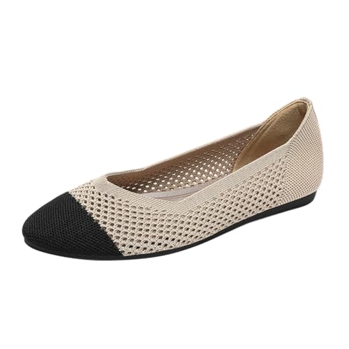 ticticlily Ballerinas Damen Bequem Elegant Slip On Flache Schuhe mit Runde Zehe Strick Sommerschuhe Sportlich A Aprikose Schwarz 39 EU von ticticlily