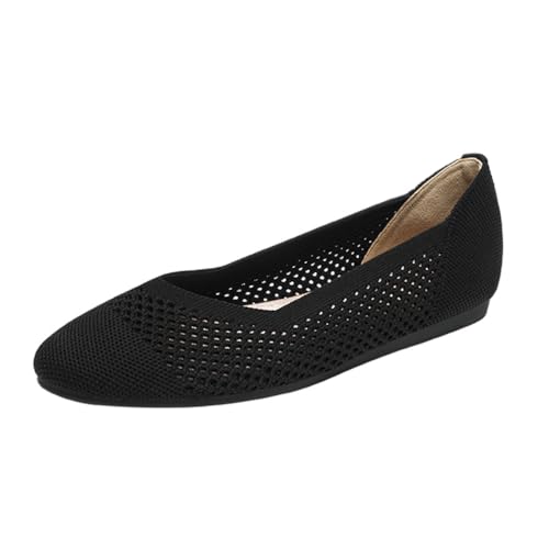 ticticlily Ballerinas Damen Bequem Elegant Slip On Flache Schuhe mit Runde Zehe Strick Sommerschuhe Sportlich A Schwarz 38 EU von ticticlily