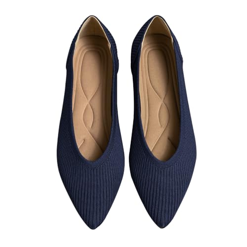 ticticlily Ballerinas Damen Klassische Flache Schuhe mit Spitzer Zehenpartie Strickte Abendschuhe Bequem und Elegant D Blau 40 EU von ticticlily