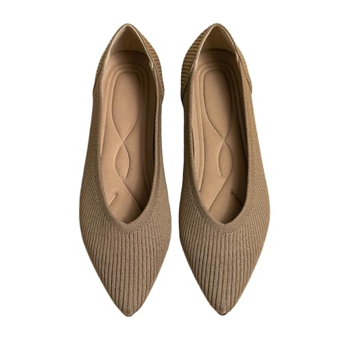 ticticlily Ballerinas Damen Sommerschuhe Flache Schuhe mit Spitzer Zehenpartie Strickte Abendschuhe D Dunkelaprikose 40 EU von ticticlily