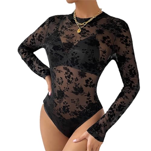 ticticlily Bodysuit Women Sexy Elegant Langarm/Kurzarm Damenbody Unterhemd Casual Bodysuit Bodycon Tunika Bluse Top Bodies Einteiliger Overall Oberteil Spitzebody A2 Schwarz S von ticticlily