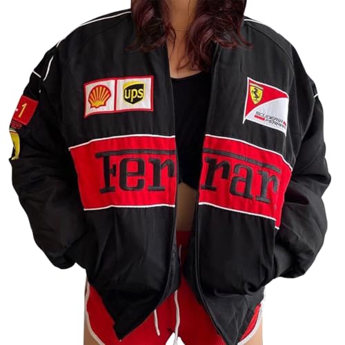 ticticlily Bomberjacke Damen College Baseball Jacke Übergangsjacke Oversized Patchwork Bedruckte Y2K Vintage Racing Langarm Regenjacke Sport Jacken Unisex Sweatjacke Uniform von ticticlily