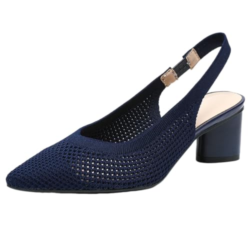 ticticlily Brautschuhe Blockabsatz Damen Slingpumps Frauen Absatzschuhe B1 Dunkelblau 38 EU von ticticlily
