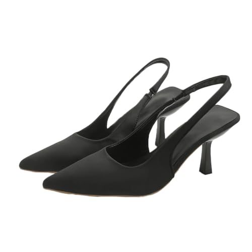 ticticlily Brautschuhe Damen Slingback Kitten Heel Spitz Zehen Kleid Pumps Schuhe A Schwarz 42 EU von ticticlily