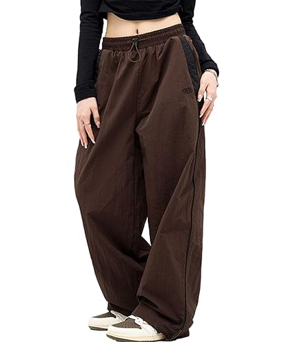 ticticlily Cargohose Damen Y2K Baggy Fallschirm Parachute Hose Teenager Mädchen 90er E-Girl Hiphop Harajuku Freizeithose Weites Bein Vintage Track Pants A Braun XS von ticticlily