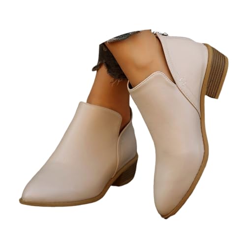 ticticlily Chelsea Boots Damen Stiefeletten Mit Niedrigem Absatz Spitze Und Reißverschluss D Beige 43 EU von ticticlily