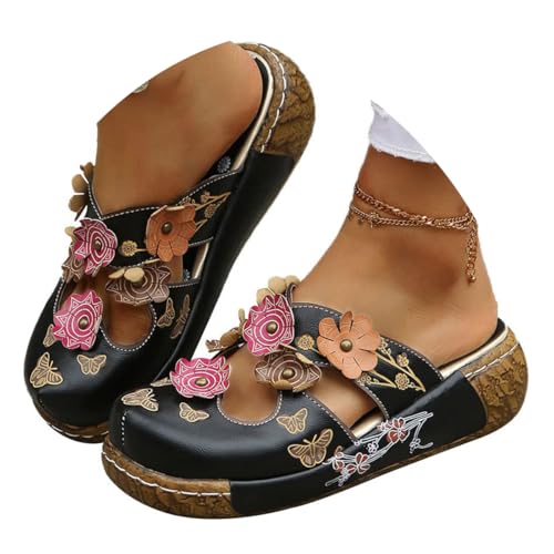 ticticlily Classic Damen Clogs Sommer Hausschuhe Atmungsaktiv Bequem Plateau Sandalen Outdoor Pantoletten rutschfest Gartenschuhe C Schwarz 41 EU von ticticlily