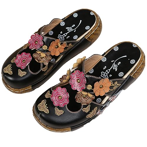 ticticlily Clogs Damen Pantoletten Clogs Sommer Hausschuhe Atmungsaktiv Strand Sandalen Schuhe Bequem Plateau Sandalen Outdoor Pantoletten rutschfest Gartenschuhe C Schwarz 40 EU von ticticlily