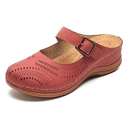 ticticlily Clogs Damen Pantoletten Clogs Sommer Hausschuhe Atmungsaktiv Strand Sandalen Schuhe Bequem Plateau Sandalen Outdoor Pantoletten rutschfest Gartenschuhe D Rot 40 EU von ticticlily