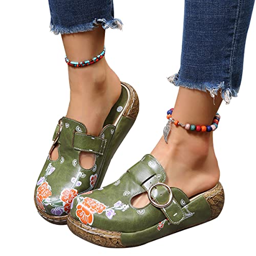 ticticlily Clogs Damen Pantoletten Clogs Sommer Hausschuhe Atmungsaktiv Strand Sandalen Schuhe Bequem Plateau Sandalen Outdoor Pantoletten rutschfest Gartenschuhe Grün 38 EU von ticticlily