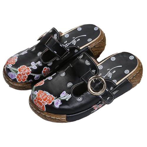 ticticlily Clogs Damen Pantoletten Clogs Sommer Hausschuhe Atmungsaktiv Strand Sandalen Schuhe Bequem Plateau Sandalen Outdoor Pantoletten rutschfest Gartenschuhe Schwarz 35 EU von ticticlily