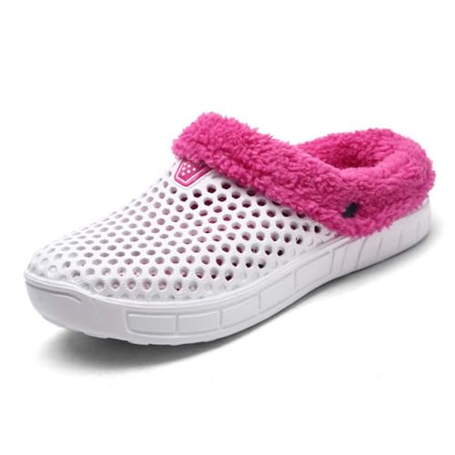 ticticlily Clogs Damen Winter Gartenschuhe mit Löcher Hausschuhe Gefüttert Herren Winter Hausschuhe Gefüttert Pelz Gefüttert Winter Slipper A Weiß 38 EU von ticticlily