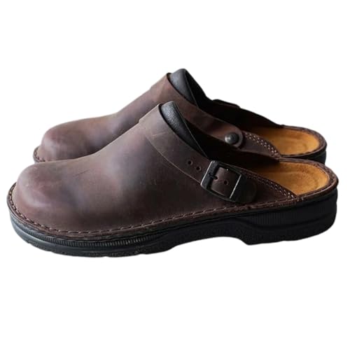 ticticlily Clogs Herren Slippers with Footbed Leather Mules Garden Shoes Closed Comfortable Summer Sandals Slippers A Kaffee 44 EU von ticticlily