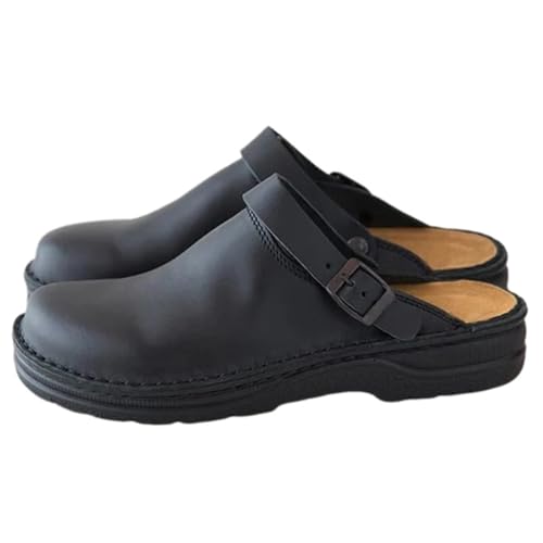 ticticlily Clogs Herren Slippers with Footbed Leather Mules Garden Shoes Closed Comfortable Summer Sandals Slippers A Schwarz 48 EU von ticticlily