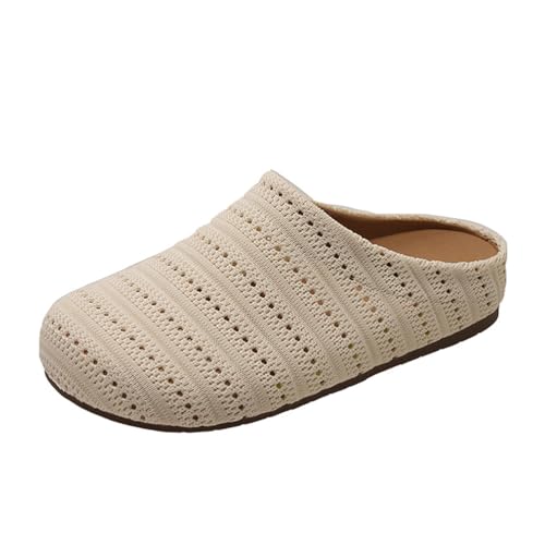 ticticlily Clogs für Damen Mesh Hausschuhe Atmungsaktive Pantoletten rutschfest Gartenschuhe Slip on Mules A Beige 36 EU von ticticlily